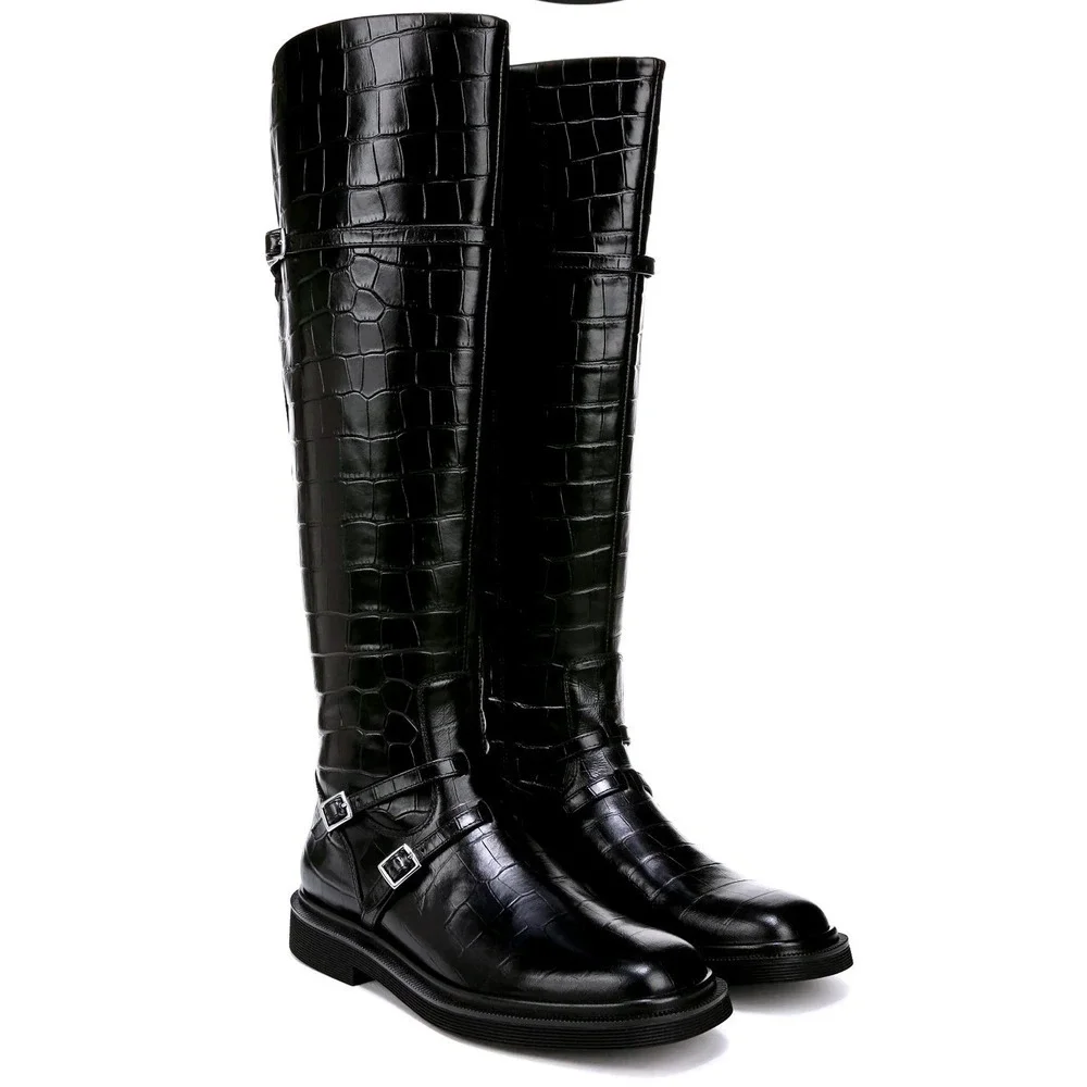 SARTO by Franco Sarto Ainsley Black Croc Embossed Leather Knee High Boots Size 9